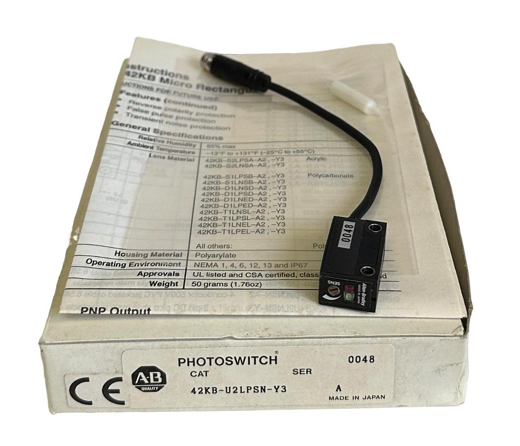 Used NEW ALLEN BRADLEY 42KB-U2LPSN-Y3 /A PHOTOELECTRIC SENSOR 2M 42KBU2LPSNY3