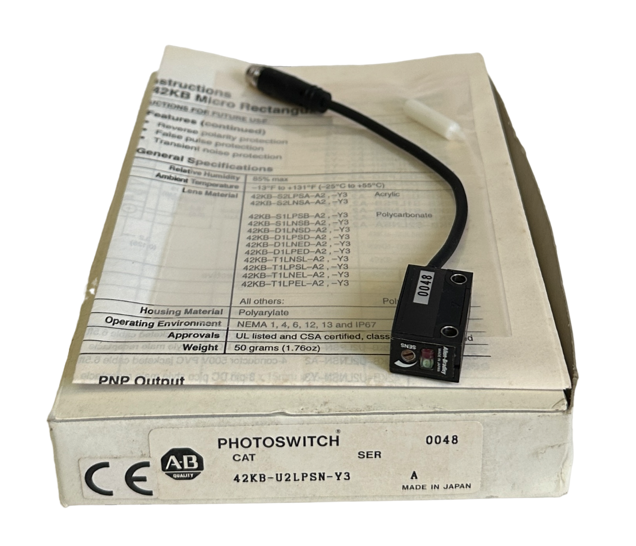Used NEW ALLEN BRADLEY 42KB-U2LPSN-Y3 /A PHOTOELECTRIC SENSOR 2M 42KBU2LPSNY3