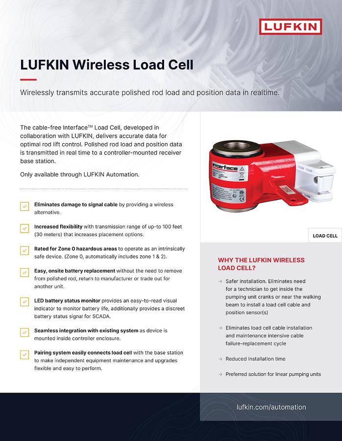 Used LUFKIN INTERFACE 1925FXE-30K WIRELESS POLISHED ROD LOAD CELL + POSITION NSMP