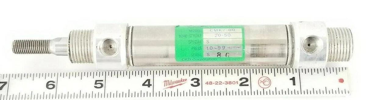 Used CKD CORP. CMK2-00-20-50 PRESSURE CYLINDER STROKE: 20-50MM 1.0-9.9 kgf/cm2(bar)