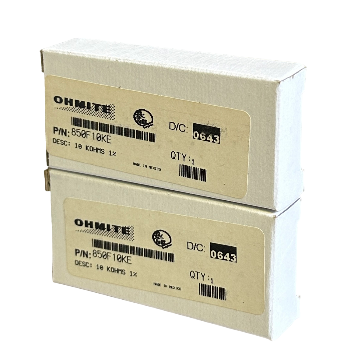 Used 2 NEW OHMITE 850F10KE WIREWOUND RESISTORS 10KOHMS 50W 1.7KV