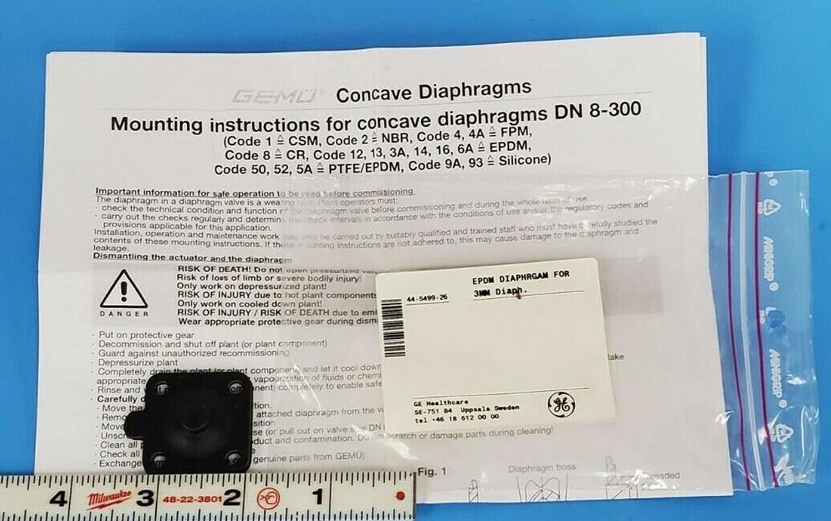 Used NEW GE HEALTHCARE 44-5499-26 EPDM DIAPHRAGM DN8 KZ 3A 99024848
