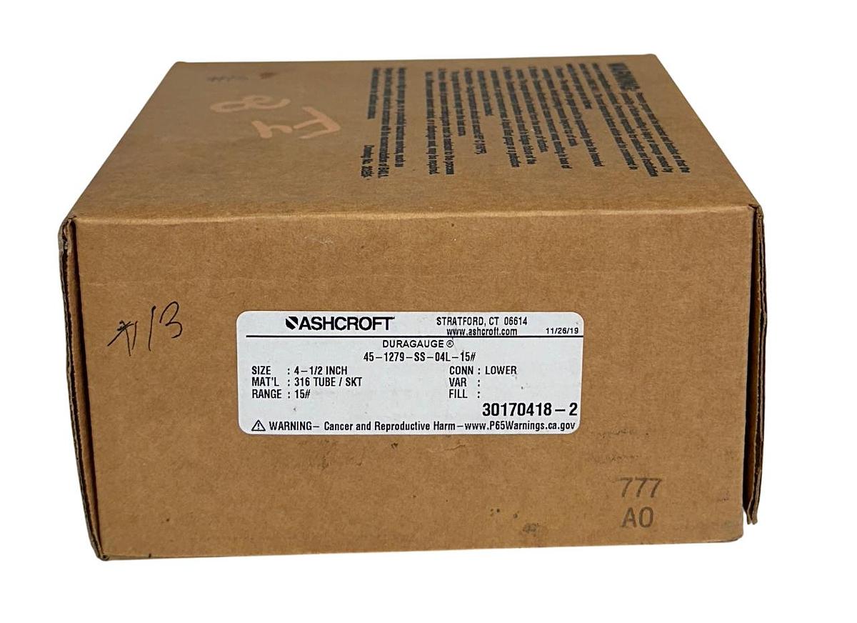 Used ASHCROFT 45-1279-SS-04L-15# / 451279SS04L15# DURAGAUGE PRESSURE 4-1/2'' 15# NSMP
