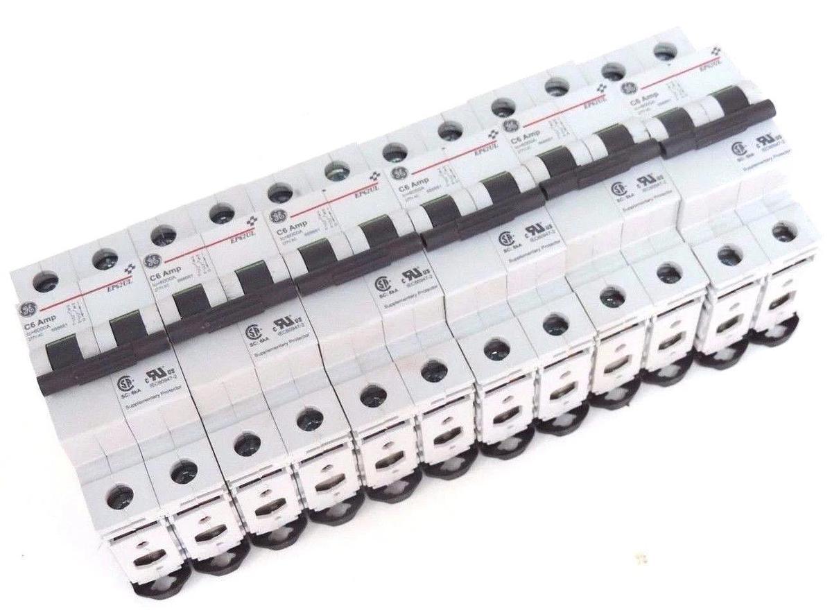 Used BOX OF 6 NEW GENERAL ELECTRIC EP62ULC06 CIRCUIT BREAKERS EP62UL, 2-POLE, 277VAC