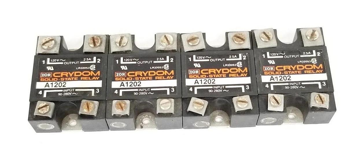 Used LOT OF 4 CRYDOM A1202 SOLID STATE RELAYS 120V, 2.5A