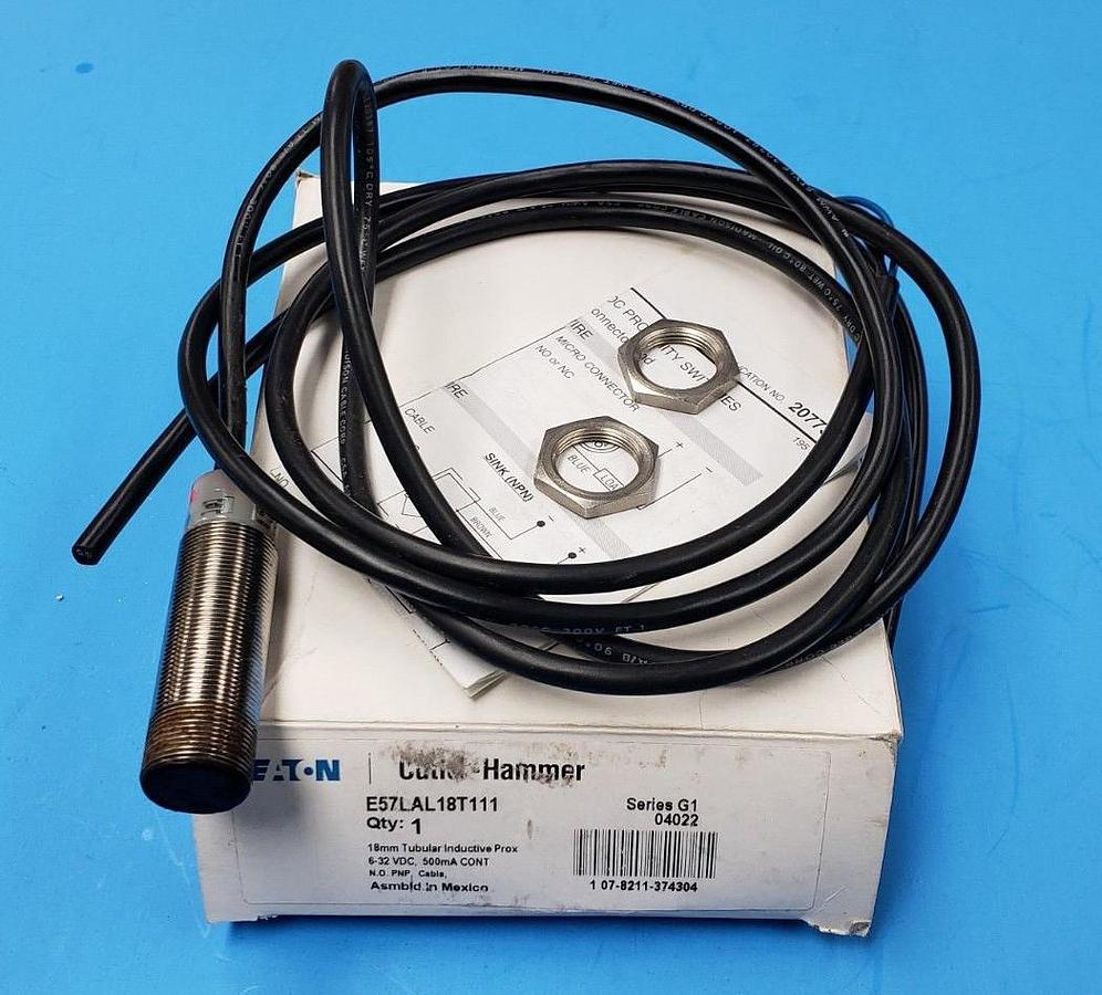 Used EATON CUTLER-HAMMER E57LAL18T111 TUBULAR INDUCTIVE PROXIMITY SENSOR, SER. G1