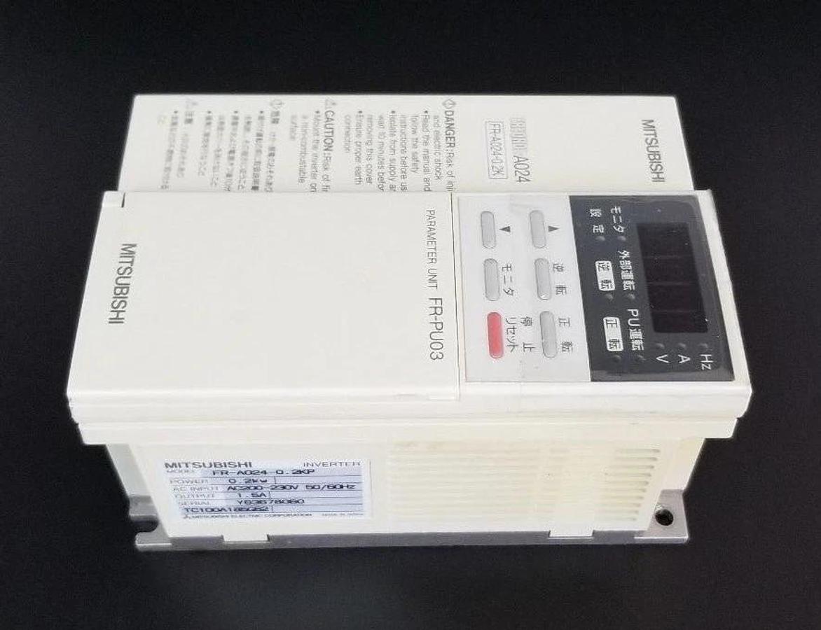 Used MITSUBISHI FR-A024-0.2KP INVERTER AC200-230V 50/60HZ, 0.2KW, W/ FR-PU03 UNIT