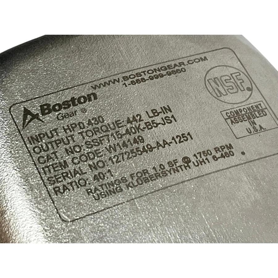 Boston Gear SSF715-40K-B5-JS1 Stainless Steel Speed Reducer 40:1 56C w/ Hardware