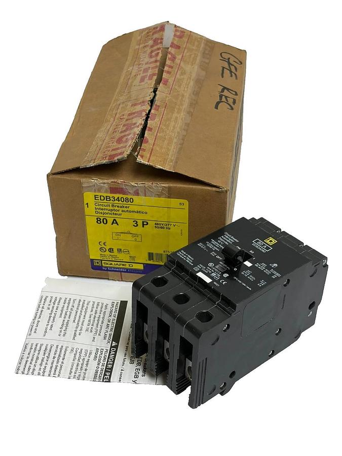 Square D EDB34080 80A 3 Pole 480Y/277V E-Frame Circuit Breaker New In Box