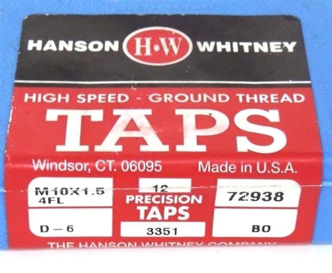 11 NIB HANSON WHITNEY M10X1.5 4 FL HIGH SPEED TAPS D-6, 72938
