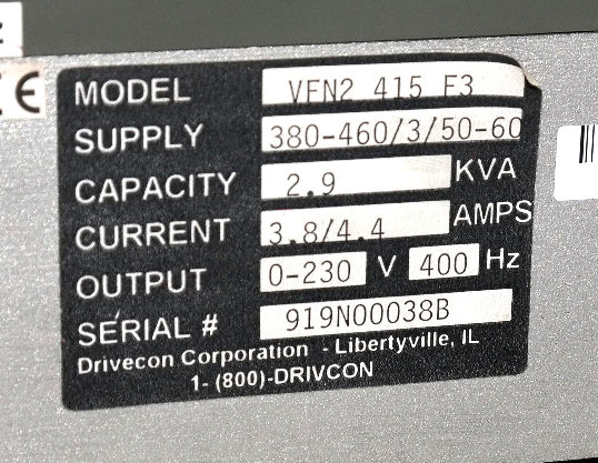 Used DRIVECON N2 SERIES VFN2-415-F3 DRIVE VFN2415F3 440V 1.5KW