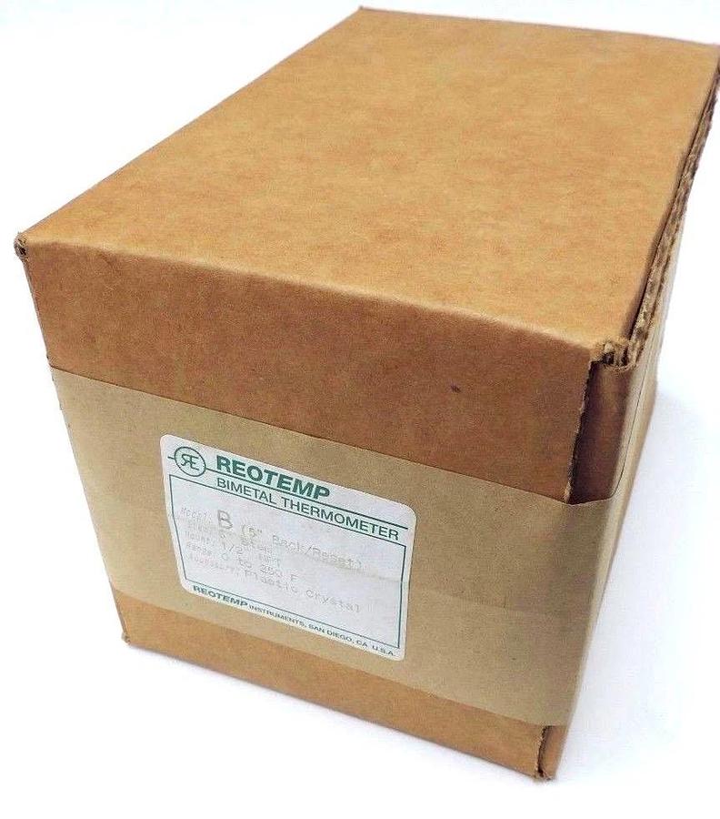 Used NIB REOTEMP MODEL B BIMETAL THERMOMETER (5" BACK/RESTET) RANGE: 0-250F STEM: 6''