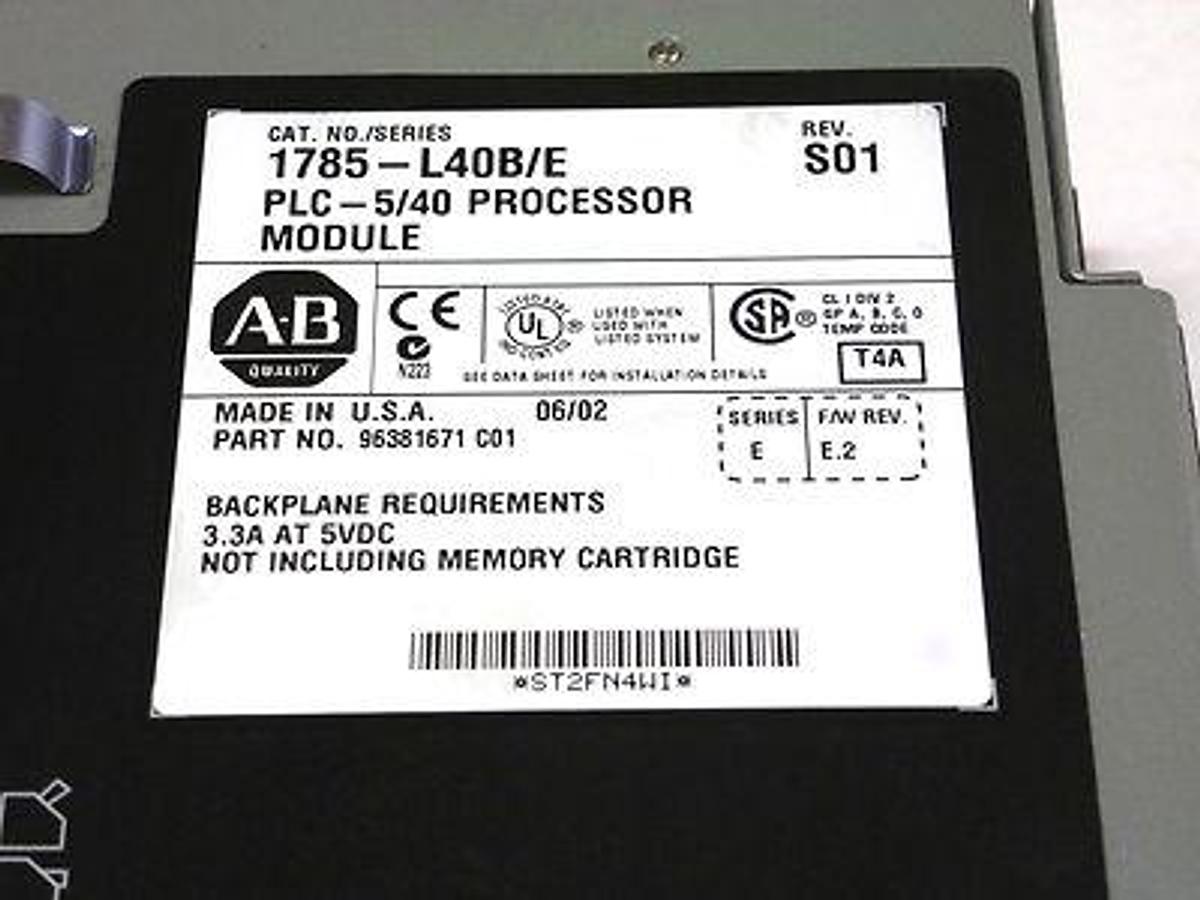 Used ALLEN BRADLEY 1785-L40B/E REV. S01 F/W REV. E.2 PLC-5/40 PROCESSOR 1785L40BE