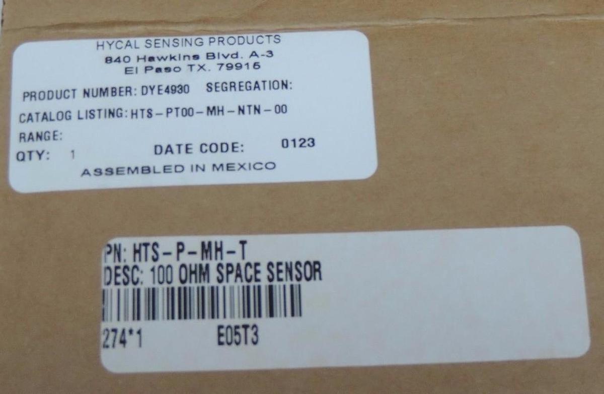 Used NIB HYCAL HTS-PT00-MH-NTN-00 SPACE SENSOR 100 OHM, P/N: HTS-P-MH-T