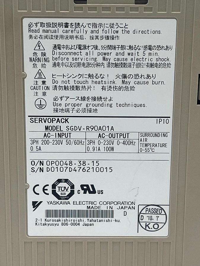 Used YASKAWA SGDV-R90A01A Servopack Servo Drive Amplifier 0.4kW 400W Sigma V Series
