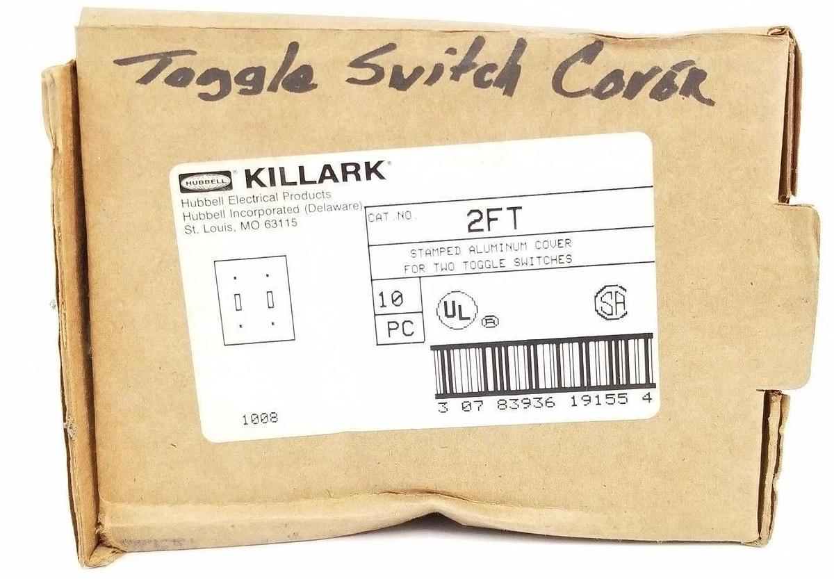 Used BOX OF 10 NEW HUBBELL KILLARK 2FT STAMPED ALUMINUM COVERS FOR 2 TOGGLE SWITCHES