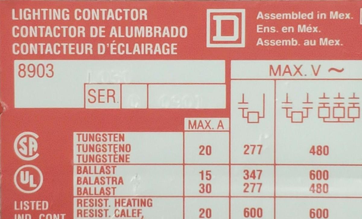 Used SQUARE D 8903-LO30 SER. C LIGHTING CONTACTOR ASSEMBLY 8903LO30