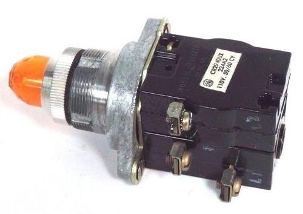 Used NIB GENERAL ELECTRIC CR2940UX224D2 PUSHBUTTON AMBER, 110V 60/50 HZ CR2940UX224A2
