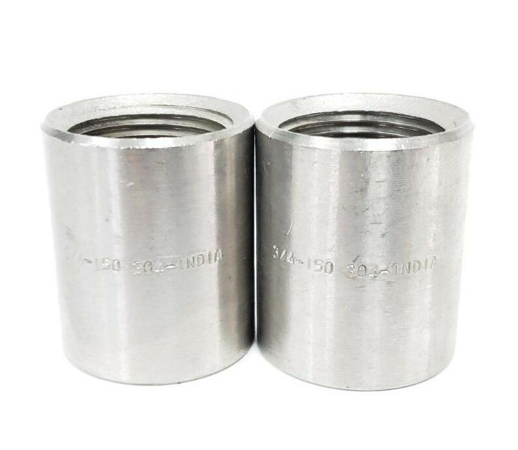 Used LOT OF 2 NEW GENERIC 3/4-150-304 COUPLINGS, 3/4", 150#, 304 STAINLESS STEEL