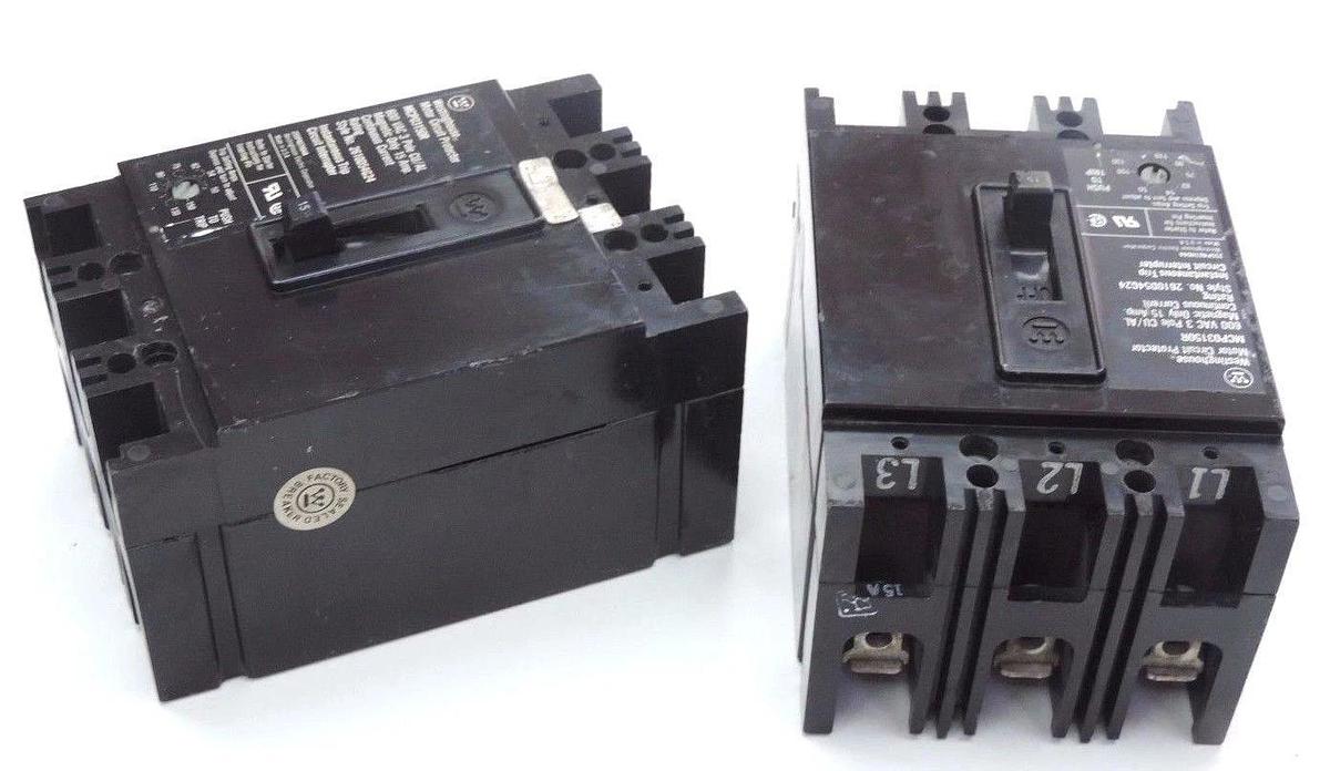 Used LOT OF 2 WESTINGHOUSE MPC03150R CIRCUIT BREAKERS STYLE NO. 2610D54G24, 15 AMP.