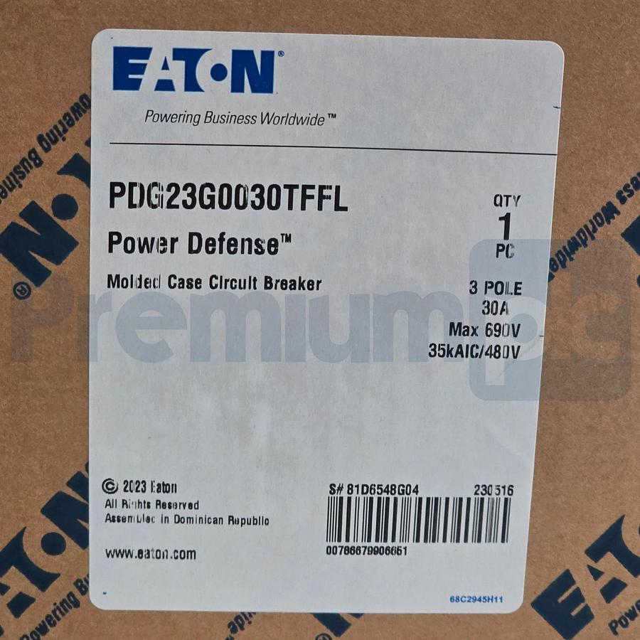 Eaton PDG23G0030TFFL PDG2 Power Defense 3P 30A 480V 35kAIC Circuit Breaker NSMP