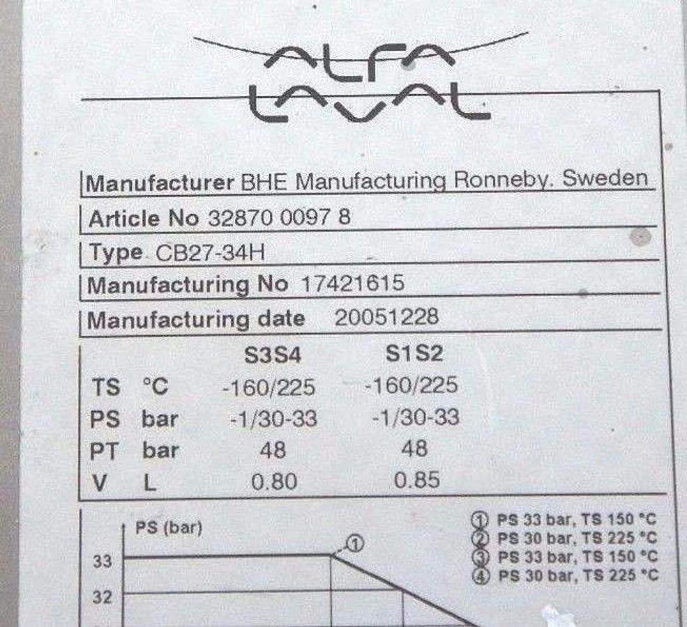 NEW ALFA LAVAL CB27-34H HEAT EXCHANGER, 32870 0097 8, 17421615, CB2734H