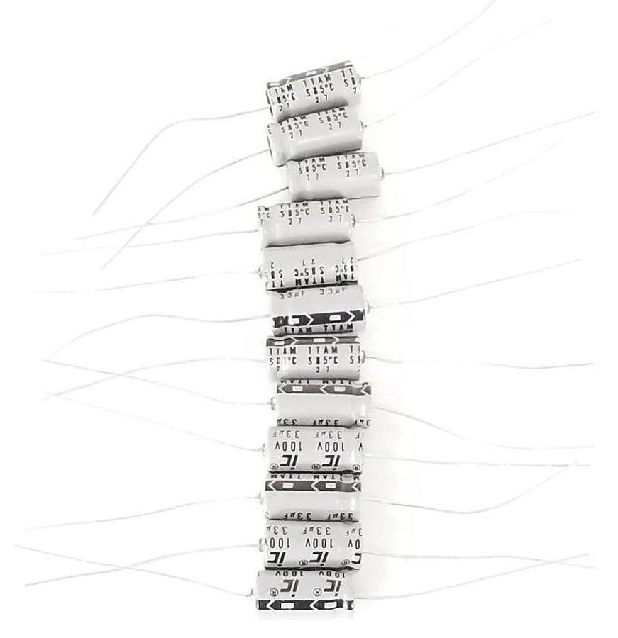 LOT OF 12 NEW ILLINOIS CAPACITOR TTAM AXIAL ELECTROLYTIC CAPACITORS 100V, 33uF