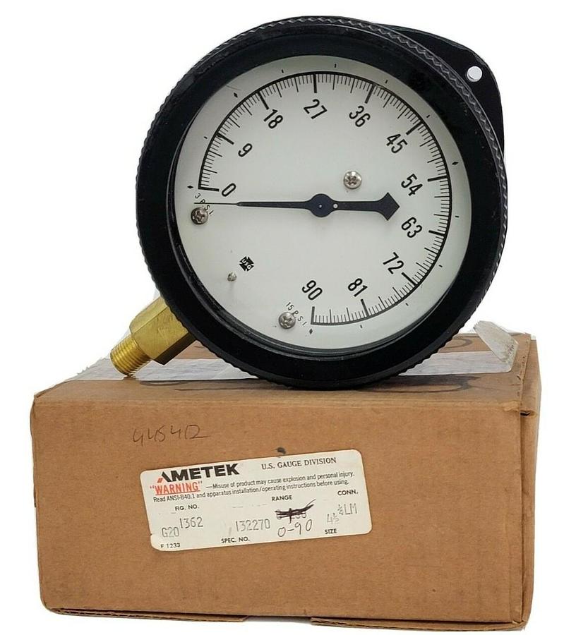 Used NEW AMETEK FIG. NO. 1362 G20 PRESSURE GAUGE 0-90 PSI SPEC. NO. 132270