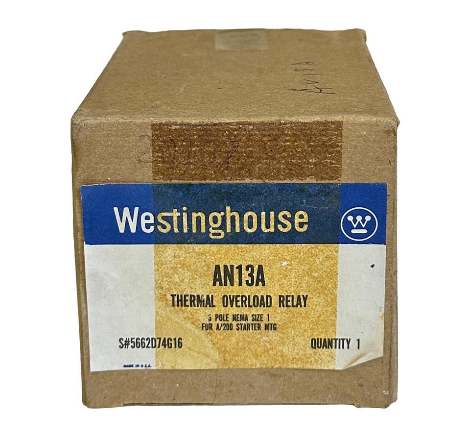 Used NEW WESTINGHOUSE AN13A / 5662D74G16 THERMAL OVERLOAD RELAY SIZE 1 FOR A/200 NSMP