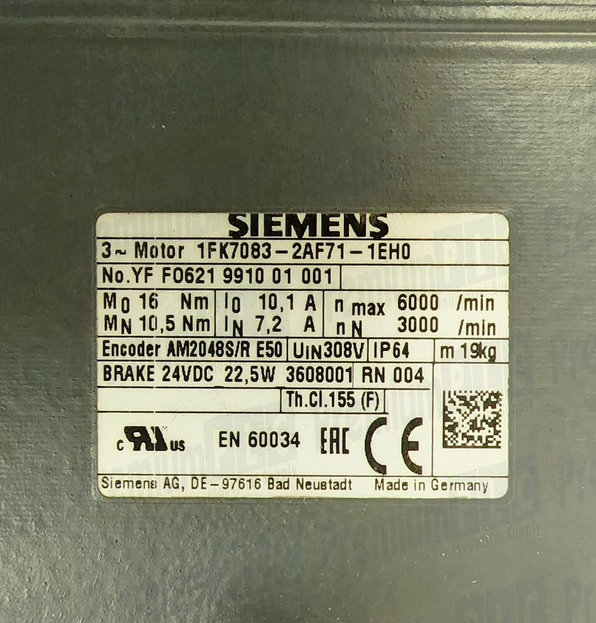 Used NEW SIEMENS 1FK7083-2AF71-1EH0 SIMOTICS S SYNCHRONOUS SERVO MOTOR 3.3kW