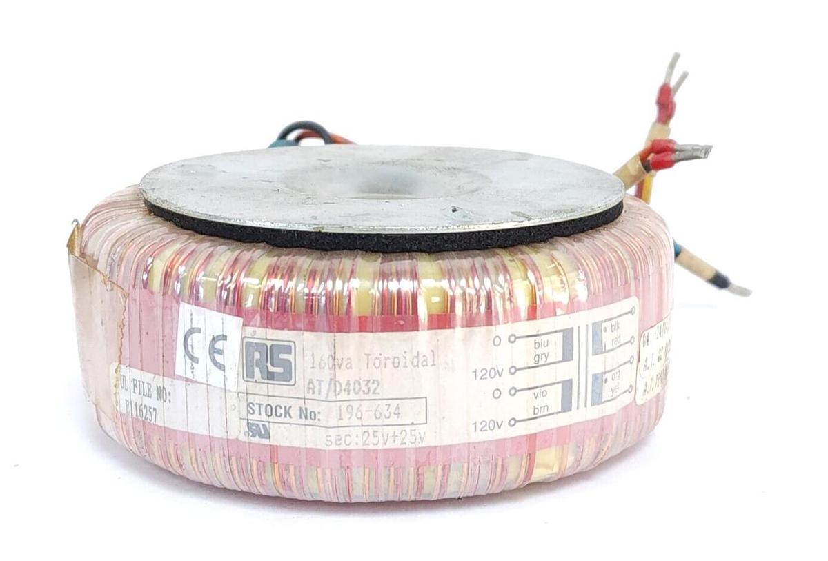 Used RS COMPONENTS 196-634 TOROIDAL TRANSFORMER 160VA 3.2AMP 25V
