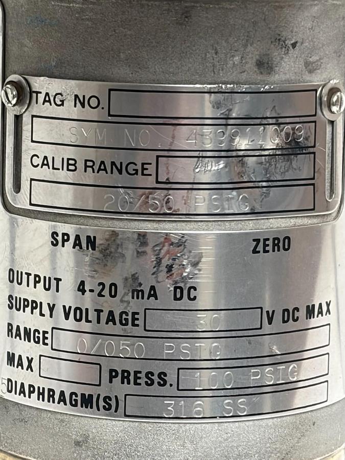Used Schlumberger Statham PG3000-050-48 Pressure Transmitter 4-20mA 0/050 PSIG