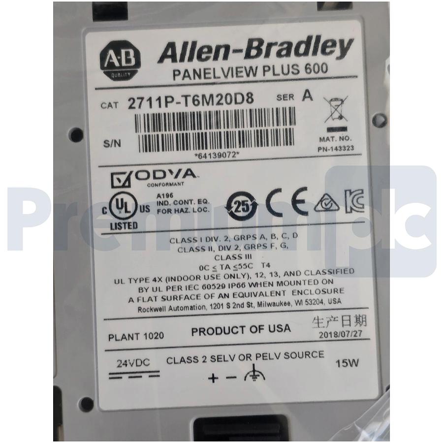 Used ALLEN BRADLEY 2711P-T6M20D8 /A PanelView Plus 6 600 TERMINAL TOUCH SCREEN NSMP