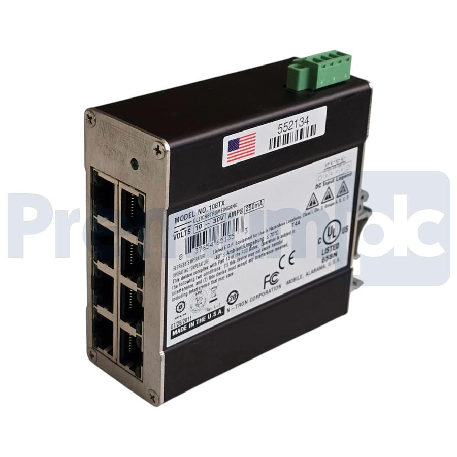 Red Lion N-Tron 108TX Industrial Ethernet Switch 8-Port 10/100BaseTX DIN Rail 837654651353