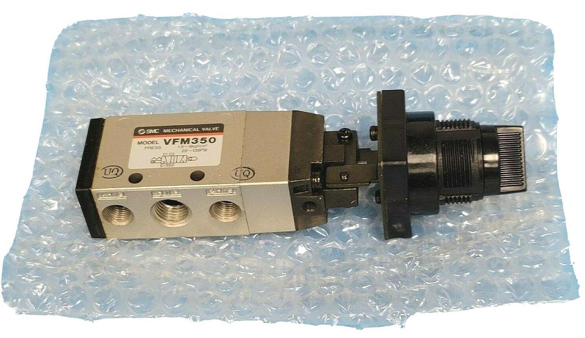 Used NEW SMC VFM350-02-34B 5-PORT MECHANICAL VALVE - RUBBER SEAL VFM3500234B