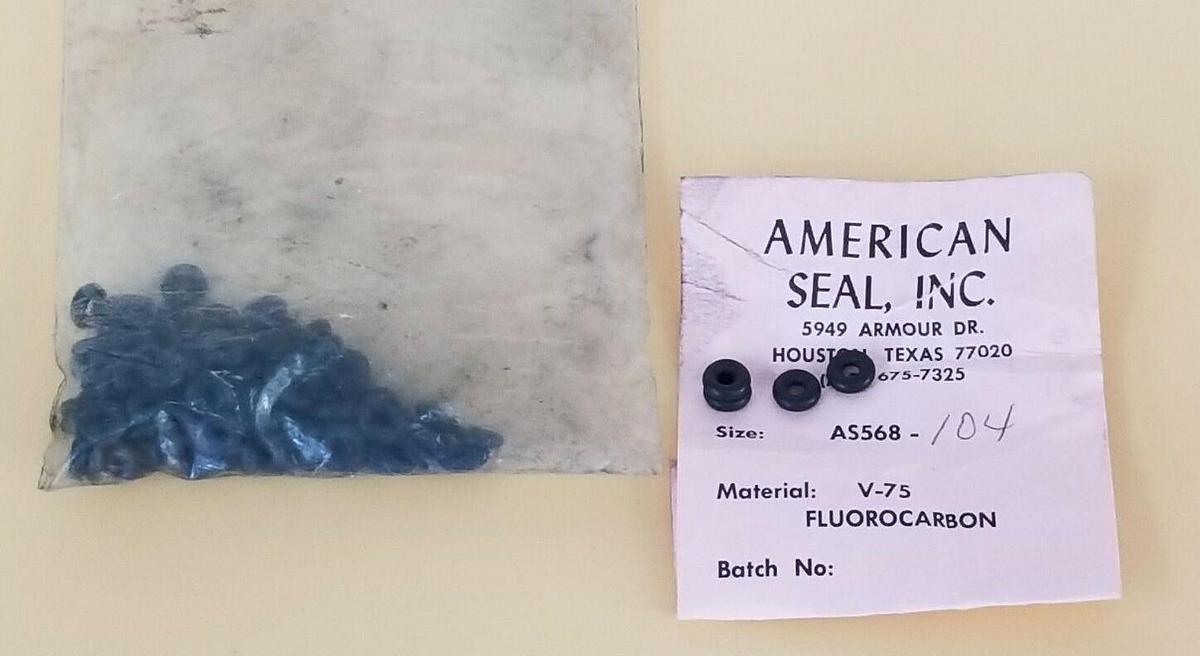 Used LOT OF 100 AMERICAN SEAL, INC. AS568-104 SEALS MATERIAL: V-75, FLUOROCARBON
