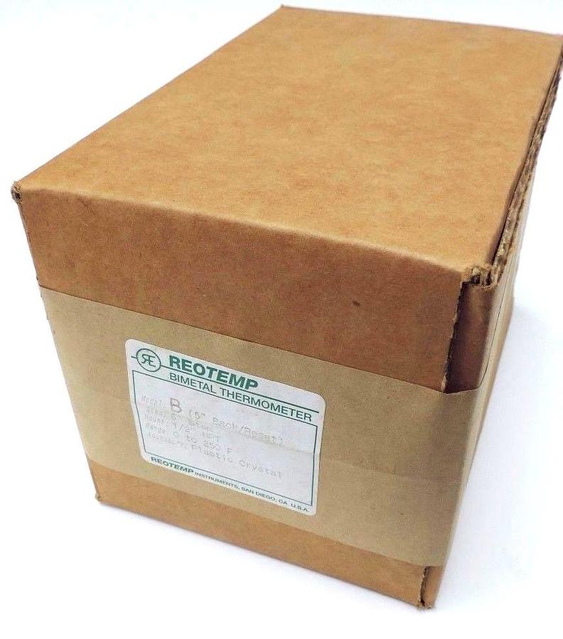 Used NIB REOTEMP MODEL B BIMETAL THERMOMETER (5" BACK/RESTET) RANGE: 0-250F STEM: 6''
