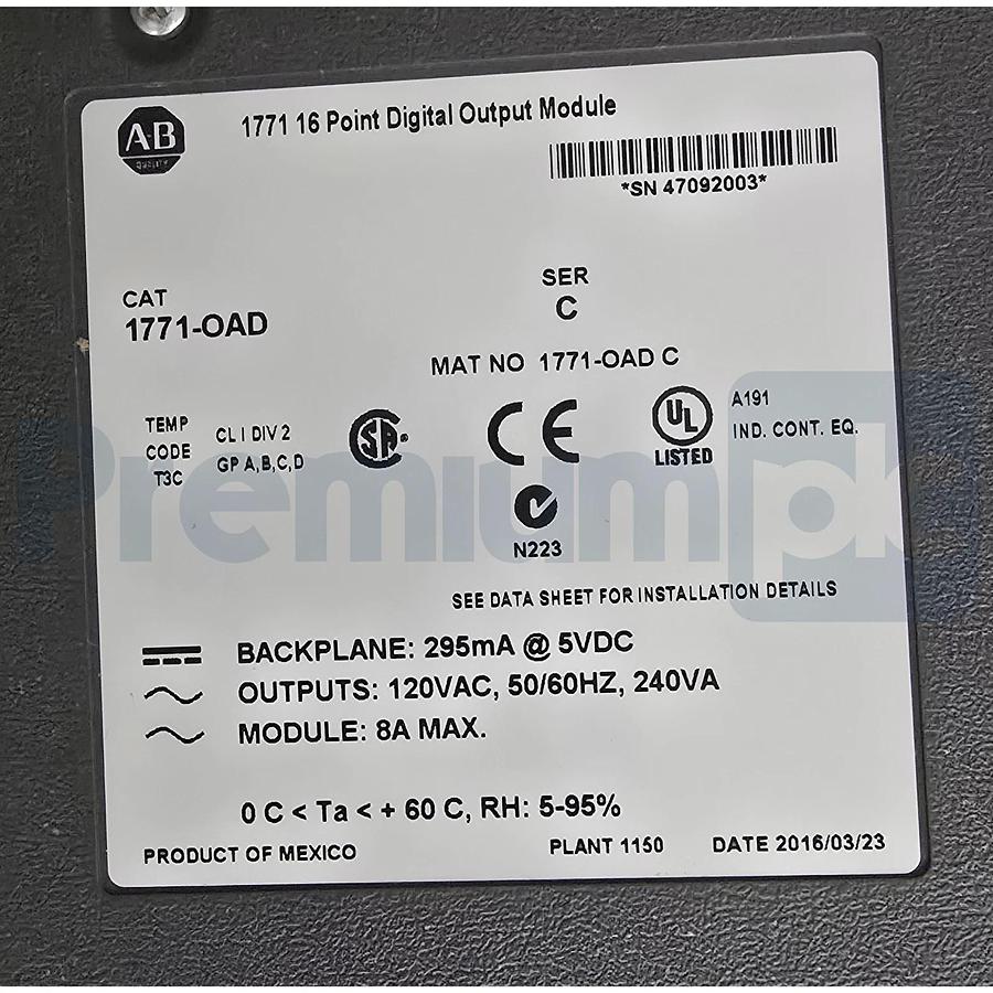 Surplus Allen Bradley 1771-OAD /C PLC-5 16-Pt Digital Output Module 1771OAD