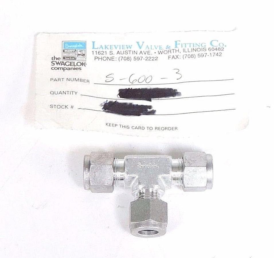 Used NEW SWAGELOK S-600-3 CARBON STEEL UNION TEE TUBE FITTING 3/8" TUBE OD, S6003