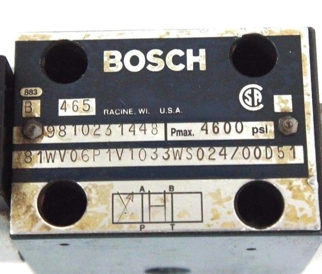 Used BOSCH 9810231448 REXROTH DIRECTIONAL CONTROL VALVE 81WV06P1V1033WS024/00D51
