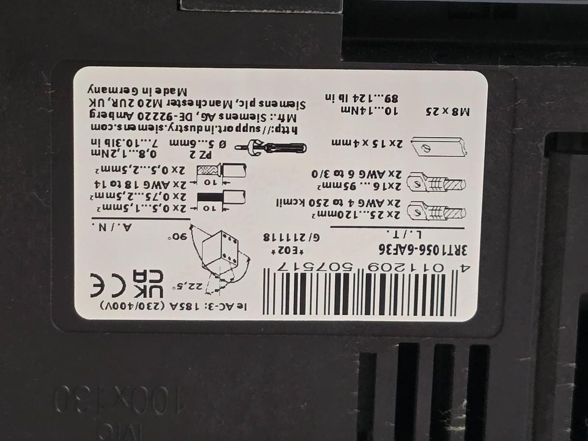Used Siemens 3RT1056-6AF36 SIRIUS Contactor 3-Pole 90kW 185A 110-127V AC/DC NSNP