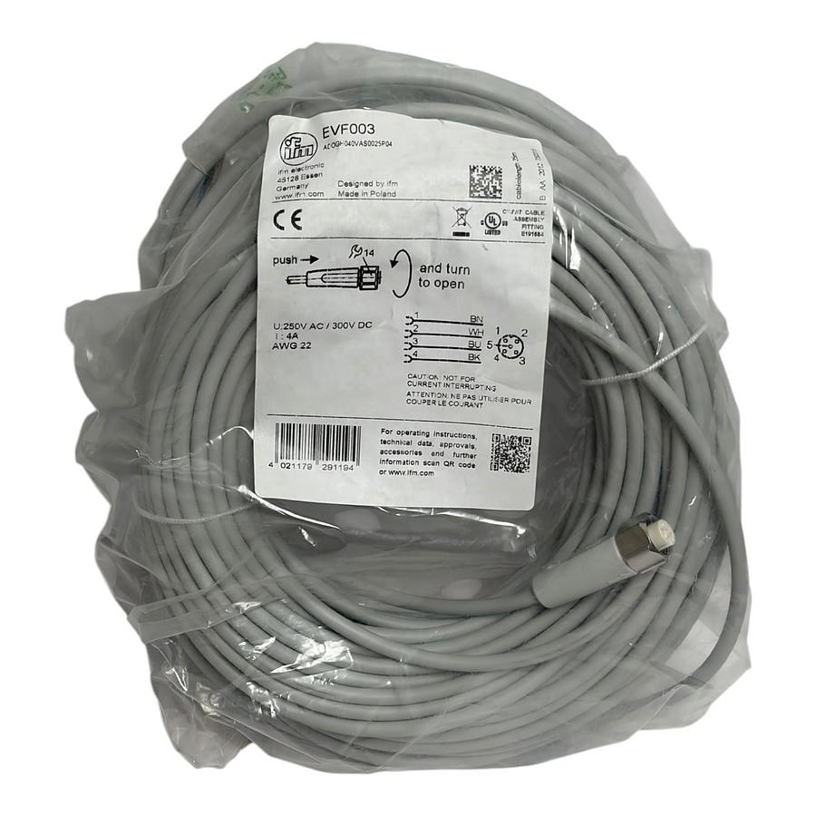 ifm electronic EVF003 M12 Female 4-Pin 25m Industrial Sensor Cable New