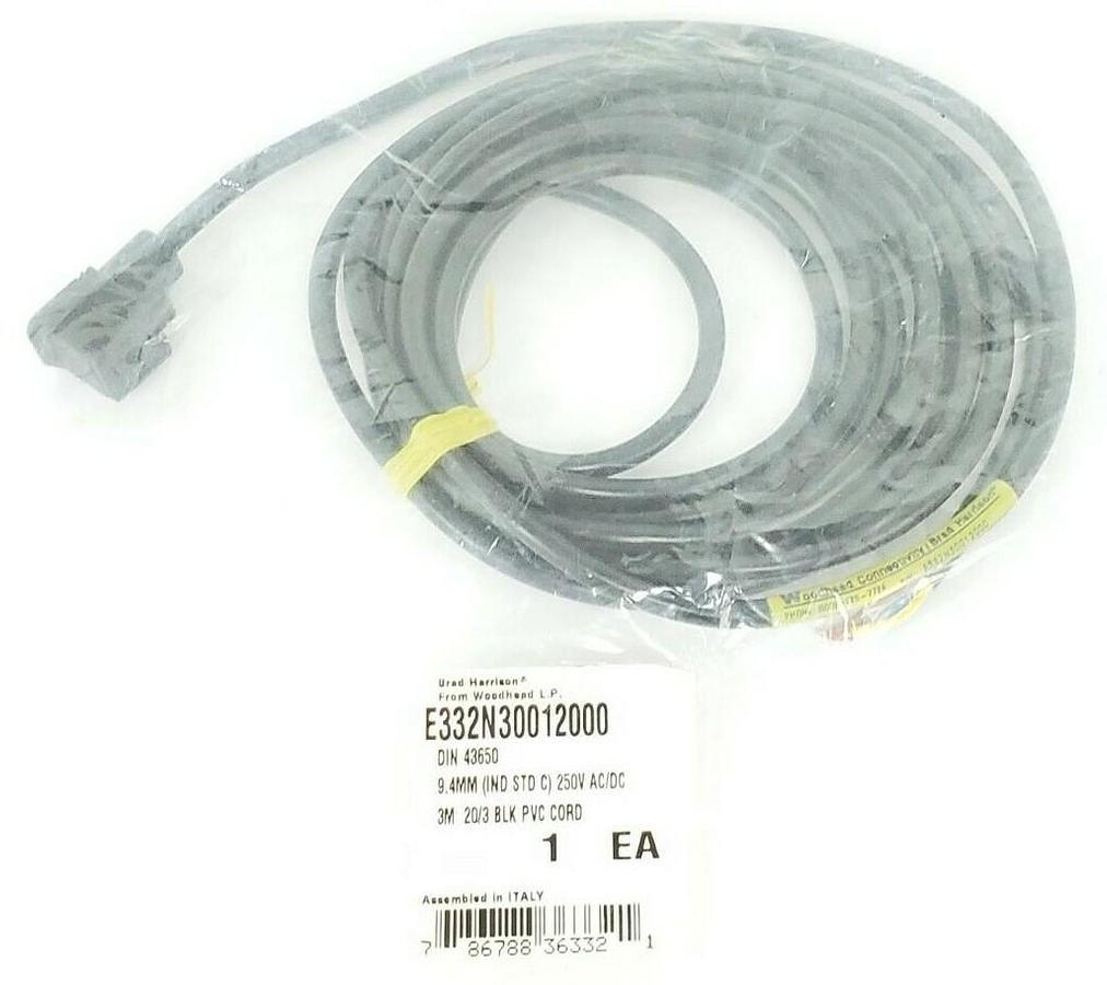 Used NEW BRAD HARRISON E332N30012000 DIN 43650 9.4MM (IND STD C) 250V AC/DC 3M 20/3