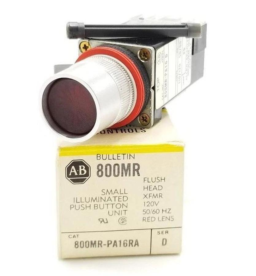 Used NIB ALLEN BRADLEY 800MR-PA16RA PUSH BUTTON UNIT RED LENS, SER. D