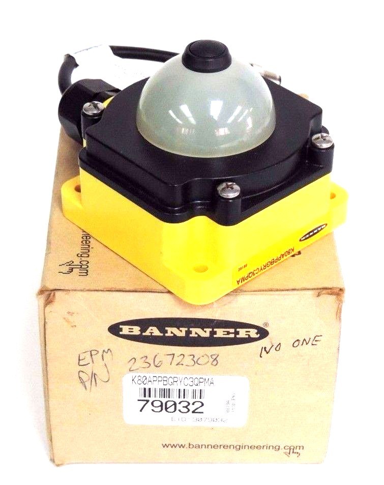 Used NIB BANNER K80APPBGRYC3QPMA PUSH BUTTON SENSOR 12/30VDC, 79032