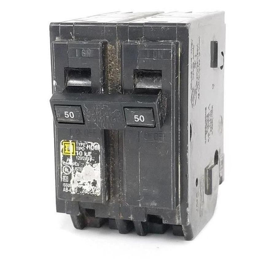 Used SQUARE D TYPE HOM CIRCUIT BREAKER 10kA, 120/240V, 2P, 50A