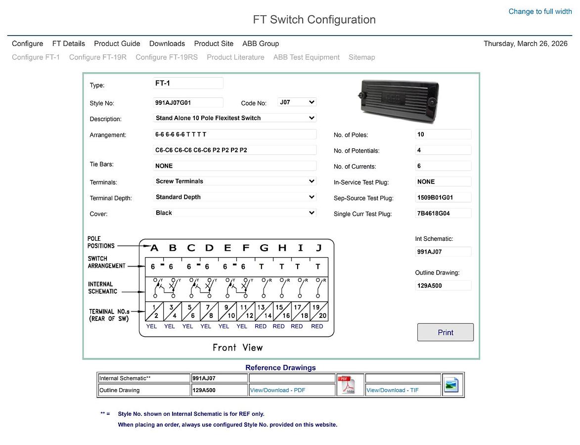 ABB 991AJ07G01 B | FT-1 Stand Alone 10-Pole Flexitest Test Switch Code: FT1-J07