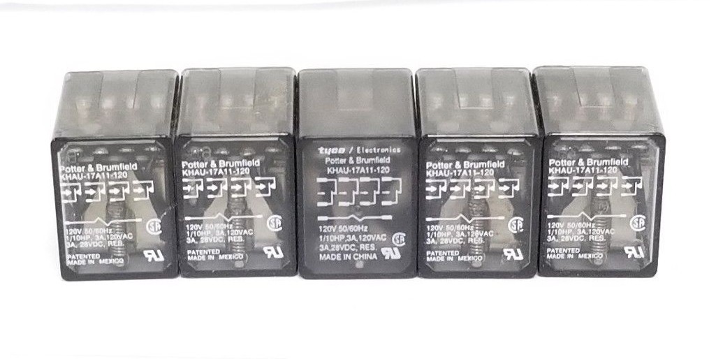 Used LOT OF 5 POTTER & BRUMFIELD KHAU-17A11-120 RELAYS, 120V 50/60HZ, KHAU17A11120