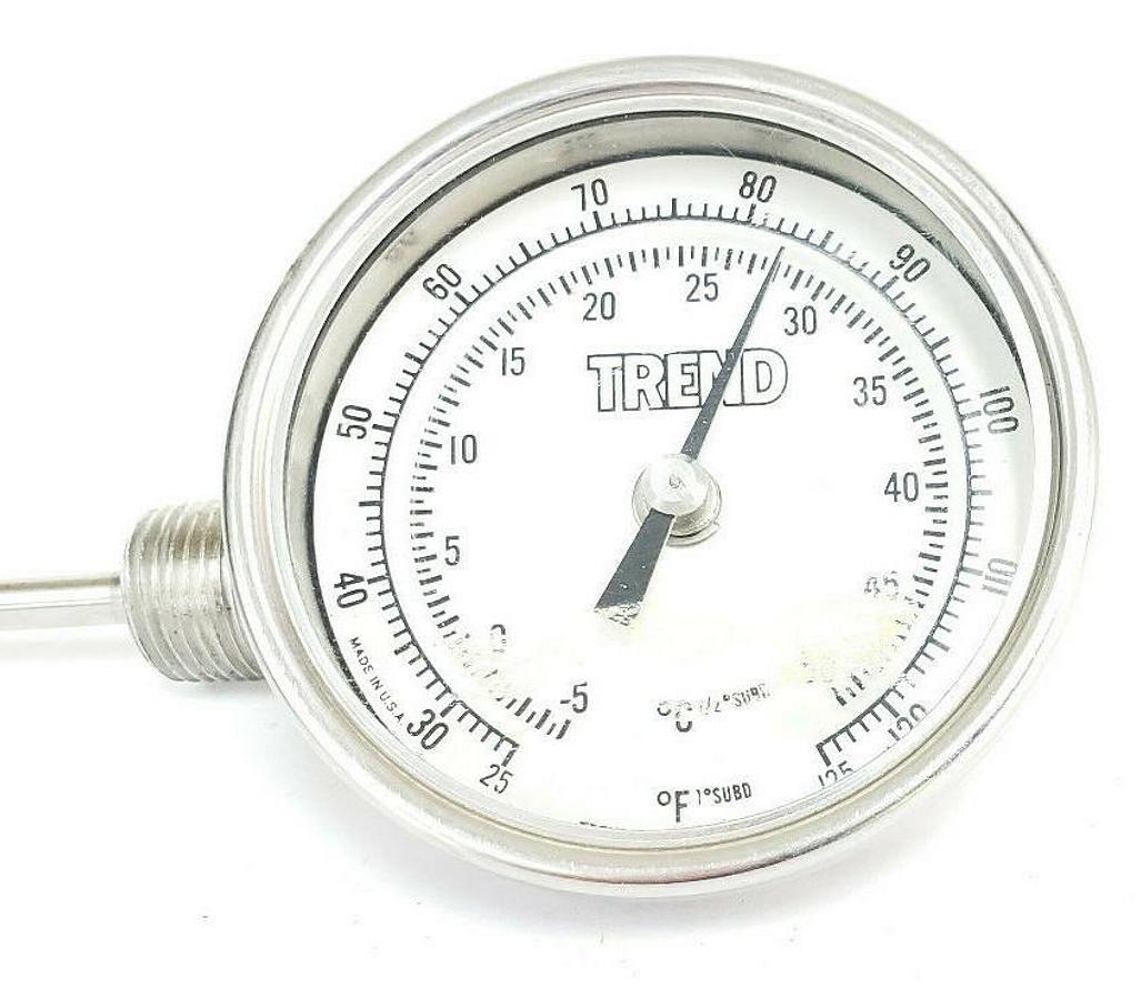 Used TREND INSTRUMENTS 25 TO 125 DEG F / -5 TO 50 DEG C THERMOMETER, 6" STEM