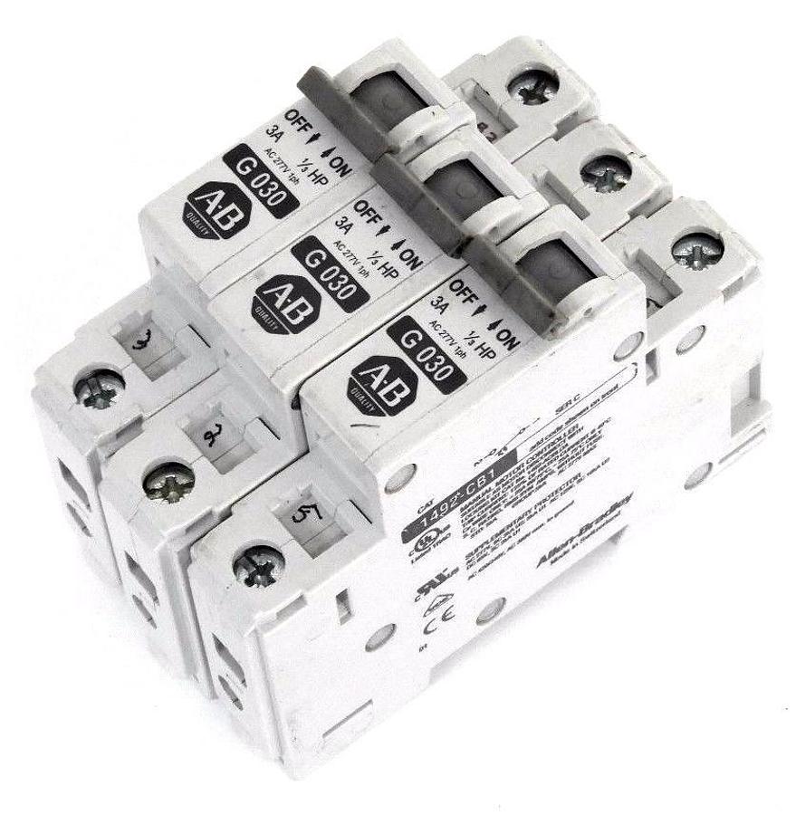 Used (3) ALLEN BRADLEY 1492-CB1-G-030 CIRCUIT BREAKERS 1492CB1G030 SER. C
